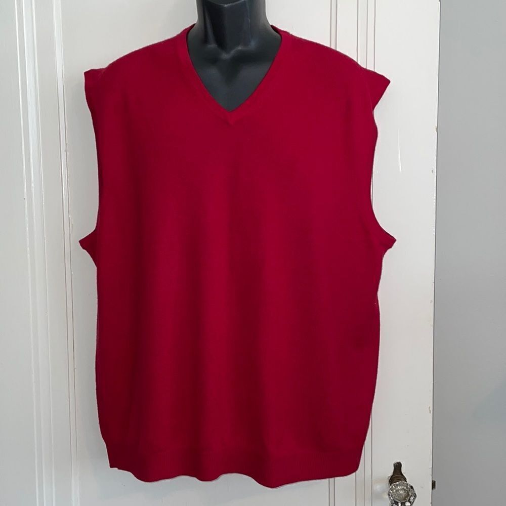 Jos A Bank red Italian‎ merino wool knit V neck sweater vest